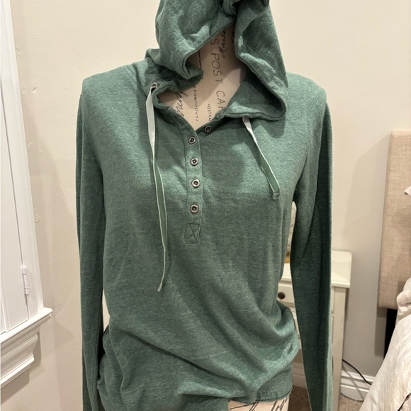 Prana Tops - Prana Seafoam Green Hooded Henley Sweatshirt